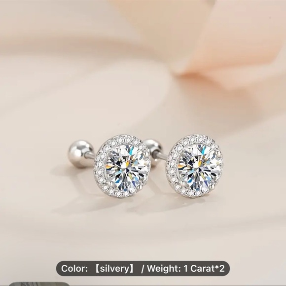 Moissanite Jewelry - GRA CERTIFIED 1ct MOISSANITE SCREW BACK EARRINGS IN 18k PLATING STERLING SILVER
